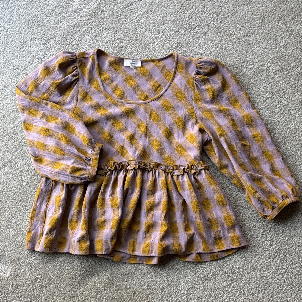 🪷entro Checkered Blouse 3/4 Sleeve, Medium, EUC